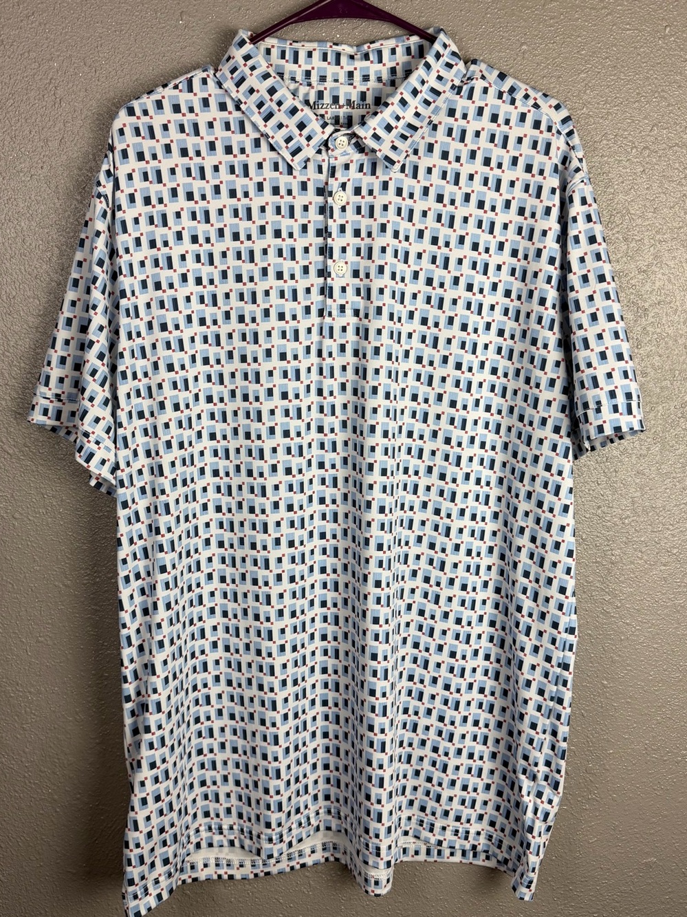 Mizzen+Main Men’s XL Trim Short Sleeve All Over Geometric Print Golf Shirt